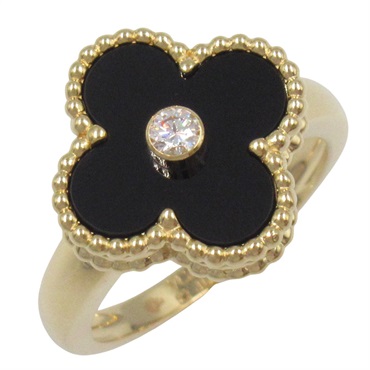 Van Cleef & Arpels Vintage Alhambra Ring Onyx Diamond 18KYG Gold Black Used #6