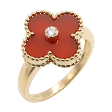 Van Cleef & Arpels Vintage Alhambra Ring Carnelian Diamond 18KYG Gold US #7.25