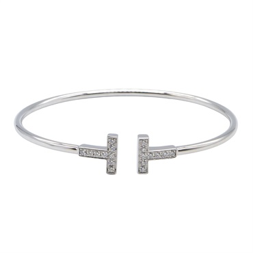 TIFFANY＆CO T-wire Bracelet Diamond Bangle 18KWG White Gold Used Women