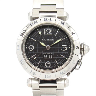 CARTIER Pasha C Meridian GMT Wrist Watch W31049M7 Automatic SS Used Boys