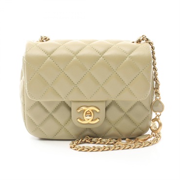 CHANEL Mini Matelasse chain crossbody Shoulder Bag Lambskin Olive Used GHW