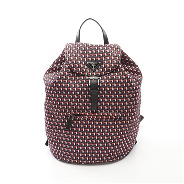 PRADA Rucksack Backpack 1BZ032 Nylon Saffiano leather Black Red Used Women