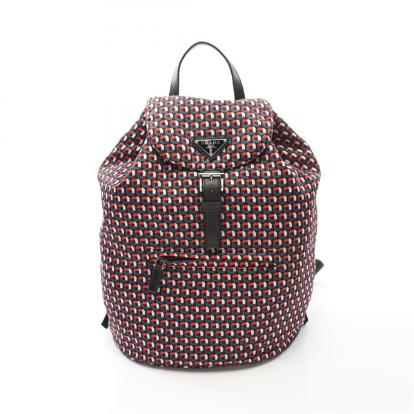 PRADA Rucksack Backpack 1BZ032 Nylon Saffiano leather Black Red Used Women