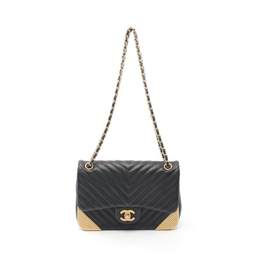 CHANEL V stitch chain Shoulder Bag A94500 Lambskin Black Used GHW