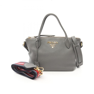 PRADA VIT DAINO 2way Shoulder Handbag 1BA111 leather Gray Used Women GHW logo