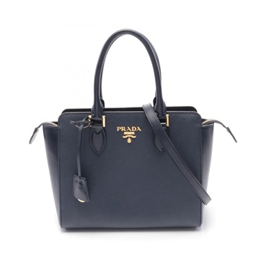 PRADA SAFFIANO + SOFT C Hand shoulder crossbodybag 1BA113 leather Navy Used