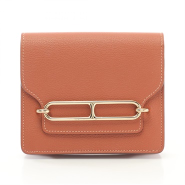 HERMES Lauris Slim Bi-fold wallet Evercolor leather Brown Brush Used Women Z GHW