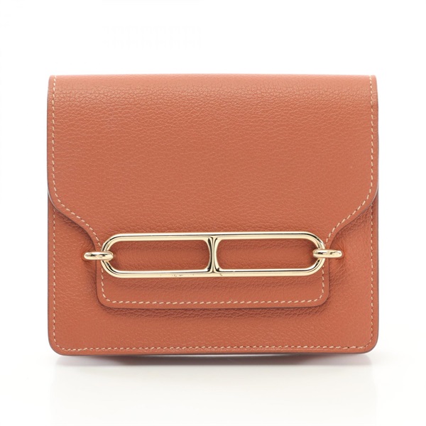 HERMES Lauris Slim Bi-fold wallet Evercolor leather Brown Brush Used Women Z GHW