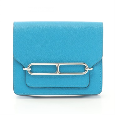 HERMES Lauris Slim Bi-fold wallet Evercolor leather Blue frida Used Wome Y SHW