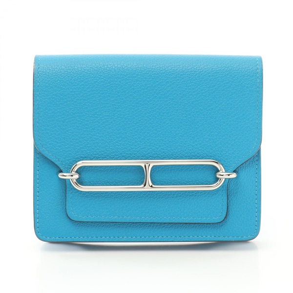 HERMES Lauris Slim Bi-fold wallet Evercolor leather Blue frida Used Wome Y SHW