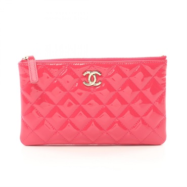 CHANEL Matelasse Pouch bag Patent leather Lamb sheep Pink Used Women GHW CC
