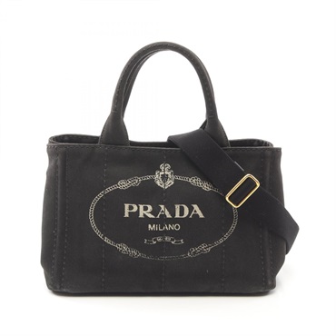 PRADA CANAPA 2way shoulder Hand Tote Bag 1BG439 canvas Black Used Women