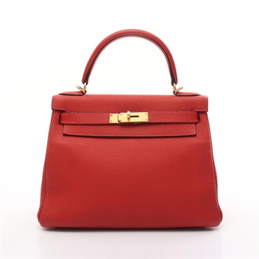 HERMES Kelly 28 Hand bag Togo leather rouge used GHW