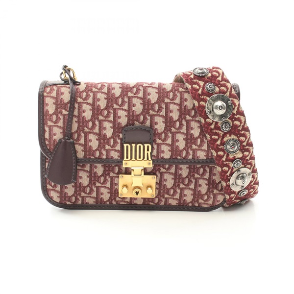 Christian Dior Addict Oblique Shoulder crossbody Bag  leather Beige Bordeaux