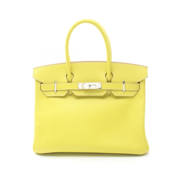 HERMES Birkin 30 Verso Lime Gris mouette Handbag Epsom Yellow Used Women