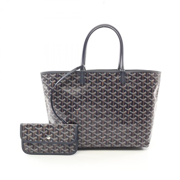 GOYARD Saint Louis PM Tote Bag canvas leather Navy Brown White Used Women