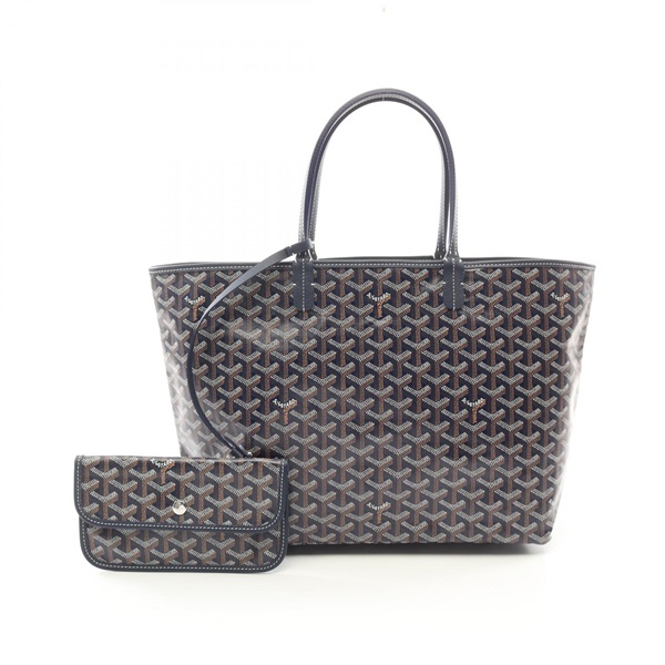 GOYARD Saint Louis PM Tote Bag canvas leather Navy Brown White Used Women