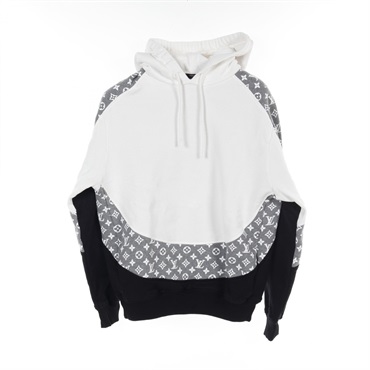 LOUIS VUITTON Monogram Circle Cut Hoodie M size HIY10W cotton White Black gray