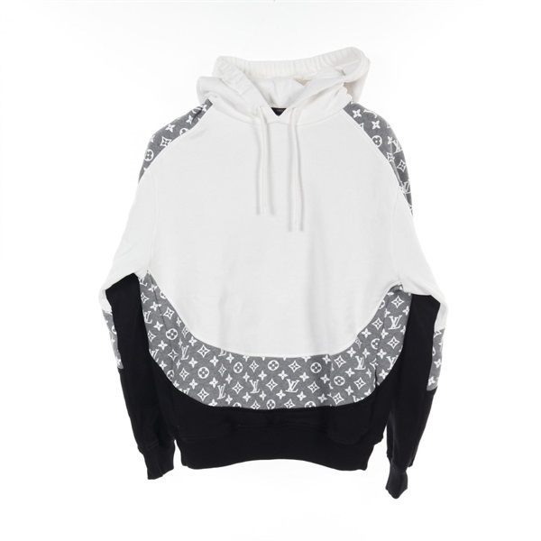 LOUIS VUITTON Monogram Circle Cut Hoodie M size HIY10W cotton White Black gray