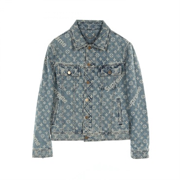LOUIS VUITTON x Supreme Monogram Denim Jacket HDA91WALL cotton Blue Used mens 44