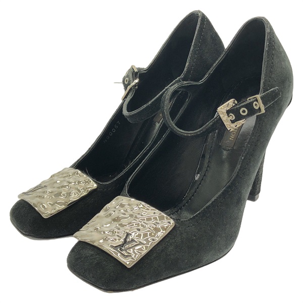 LOUIS VUITTON Shoes Suede Pumps Heel shoes Black Used Women size 36 LV