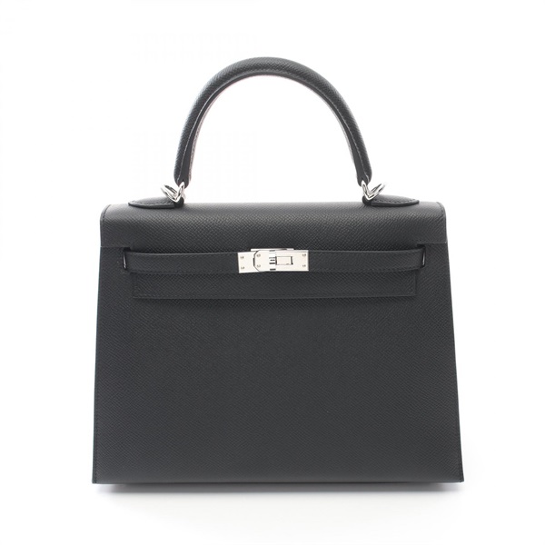 HERMES Kelly 25 Hand bag W Outside stitched Epsom Epsom Black Used SHW