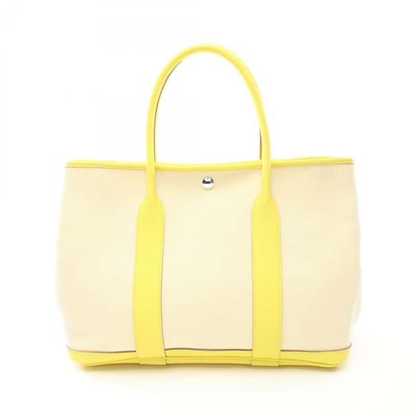 HERMES Garden party PM Tote Bag Z Negonda leather Toile H Lime Used SHW