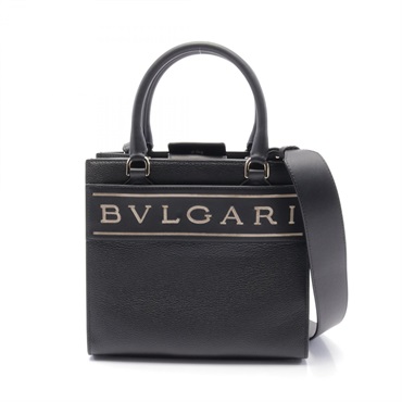 BVLGARI Bulgari logo 2way shoulder Handbag leather Black Used Women crossbody