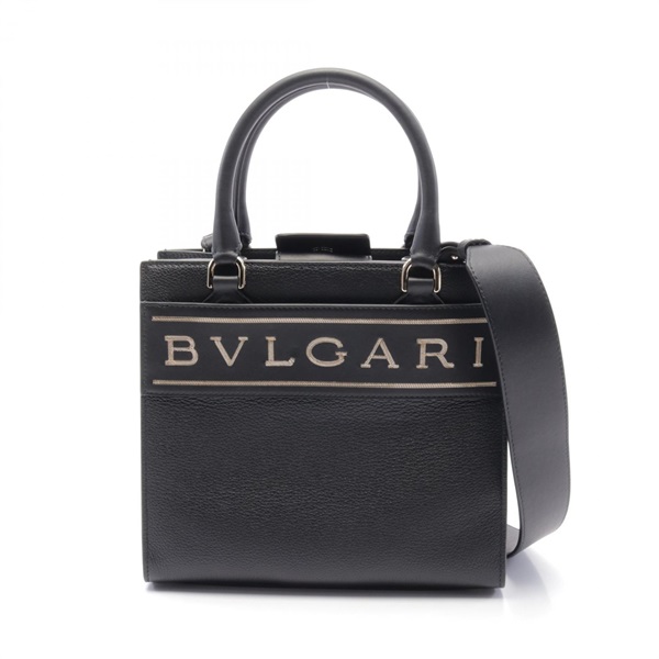 BVLGARI Bulgari logo 2way shoulder Handbag leather Black Used Women crossbody