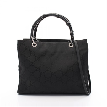 GUCCI Bamboo GG pattern 2way Shoulder Tote Handbag 002 1016 Nylon Black Used