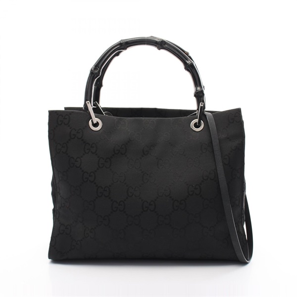 GUCCI Bamboo GG pattern 2way Shoulder Tote Handbag 002 1016 Nylon Black Used