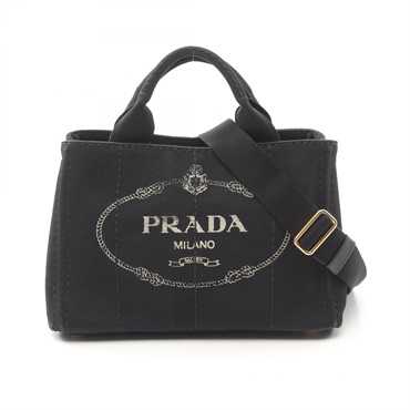 PRADA CANAPA 2way shoulder Tote Bag B2439G canvas Black Used Women crossbody