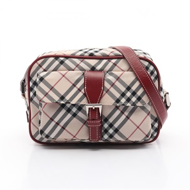 BURBERRY BLUE LABEL Nova Check Shoulder Bag Nylon leather Beige Bordeaux Used