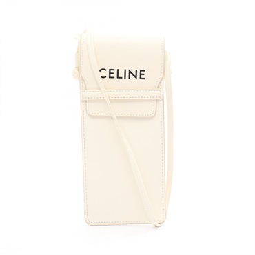 CELINE Crossbody Shoulder Bag leather White Used Women logo
