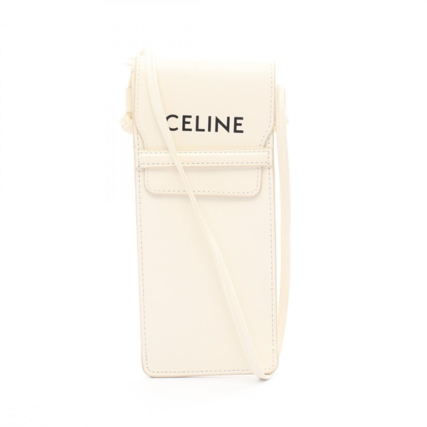 CELINE Crossbody Shoulder Bag leather White Used Women logo