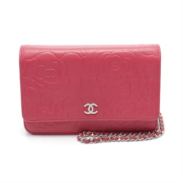 CHANEL Camelia chain crossbody Shoulder Bag purse AP0250 Lambskin Pink Used SHW