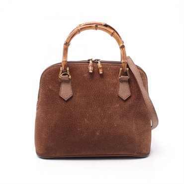 GUCCI Bamboo 2way Shoulder Handbag 000.904.0290 leather Suede Brown Used Women