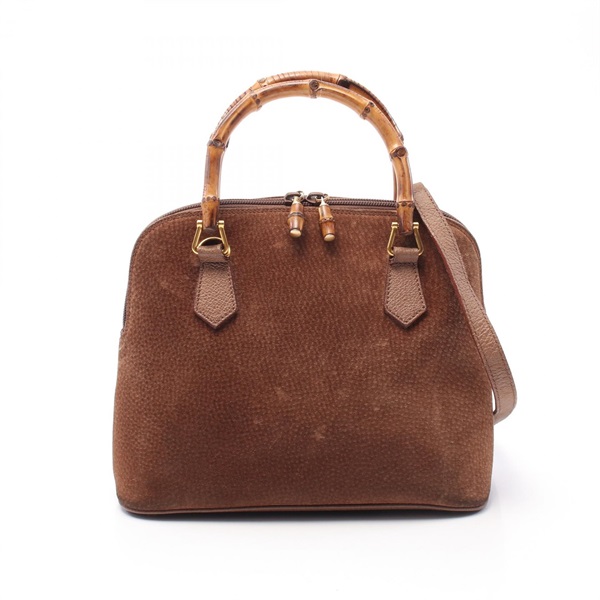 GUCCI Bamboo 2way Shoulder Handbag 000.904.0290 leather Suede Brown Used Women