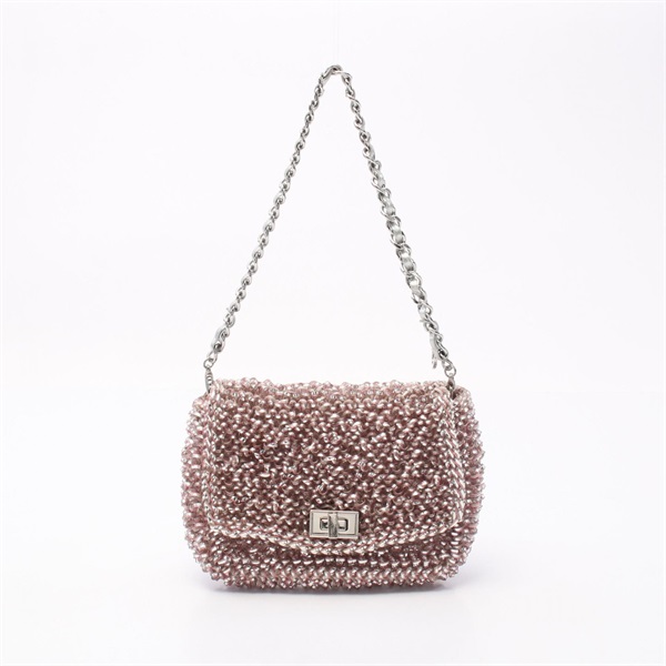 ANTEPRIMA LUCCHETTO Wire pouch Shoulder Bag canvas Pink Silver Used Women