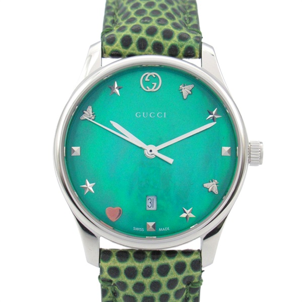 GUCCI G timeless Wrist Watch 126.5 Quartz Stainless Steel leather Used Women