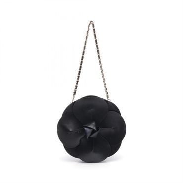 CHANEL Camelia Hand chain shoulder bag round leather Black Used GHW