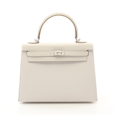 HERMES Kelly 25 Hand bag B Outside stitched 038416CK Epsom Gris pale Used SHW