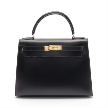 HERMES Kelly 28 Hand bag C Outside stitched 001848CC Box calf Black Used