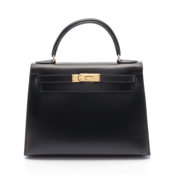 HERMES Kelly 28 Hand bag C Outside stitched 001848CC Box calf Black Used