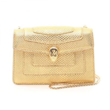 BVLGARI Serpenti Forever Chain Shoulder Bag leather Gold Used Women crossbody