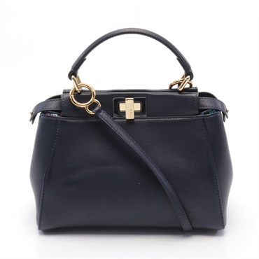 FENDI Mini Peekaboo Iconic 2way Shoulder Handbag 8BN316 leather Navy Used Women