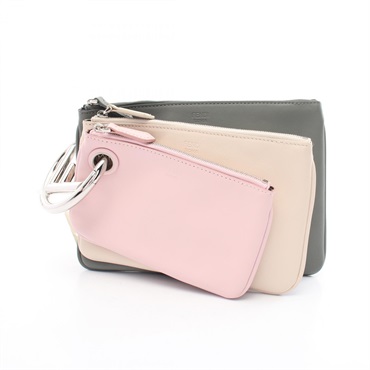 FENDI Triplet business clutch bag pouch 8BS001 leather Green Beige Pink Used