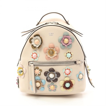 FENDI Rucksack Backpack 8BZ038 leather Beige Multicolor Used Women