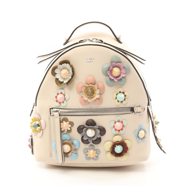 FENDI Rucksack Backpack 8BZ038 leather Beige Multicolor Used Women