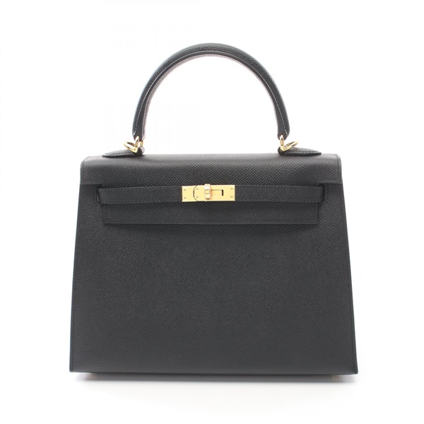 HERMES Kelly 25 Hand bag W Outside stitched Epsom Black GHW